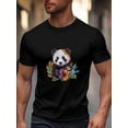 thumbnail image 3 of Camisetas para hombre con diseño de panda y flores de acuarela, de manga corta y cuello redondo, con estampado de animales, color negro-S, 3 of 8