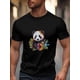 thumbnail image 3 of Camiseta de manga corta con estampado de panda y flores de acuarela para hombre, cuello redondo, linda camiseta de animal para hombre, color negro-S, 3 of 8