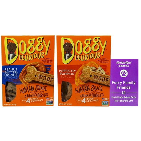 Doggy Delirious Human Grade Crunchy Dog Bones Biscuits Treats 2 Flavors - (1) Each: Peanut Butter-Licious, Perfectly Pumpkin | MerlinsMart Zine