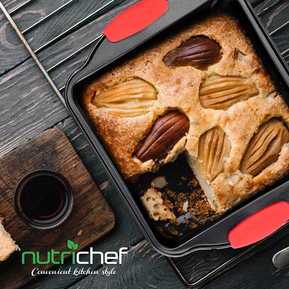 NutriChef Non-Stick Loaf Baking Pan, Deluxe Gold Carbon Steel Pan W/ Blue Silicone Handles, (Black)