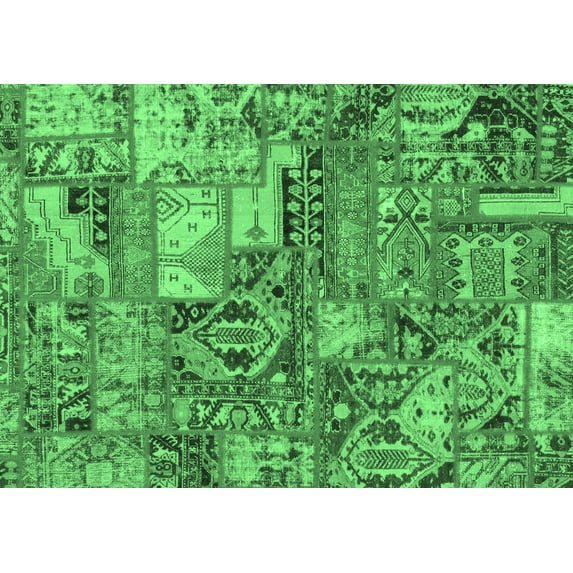 Ahgly Company Indoor Rectangle Abstract Emerald Green Modern Area Rugs, 7' x 9'