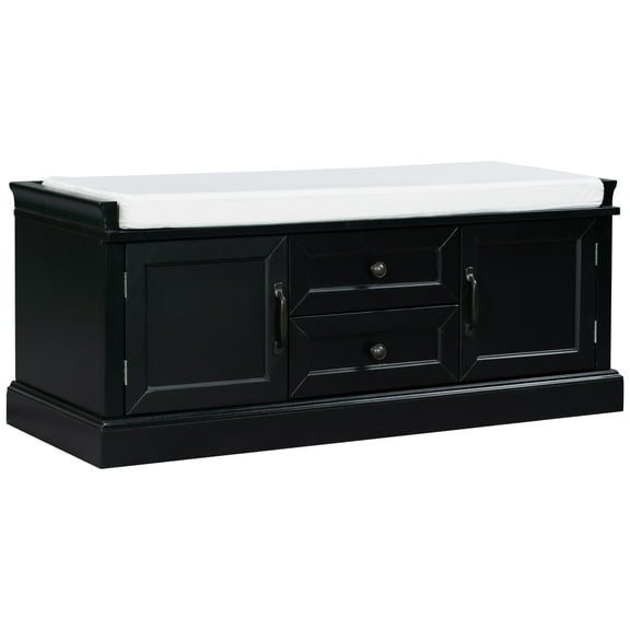 YIYADO Storage Bench with 2 Drawers & 2 Cabinets, Entryway Shoe Bench with Removable Cushion, Blcak