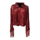 thumbnail image 2 of Chaqueta de lentejuelas para mujer Cárdigan brillante con frente abierto para festivales de música y vacaciones rojo Yuyangstore Chaqueta de lentejuelas para mujer, 2 of 7