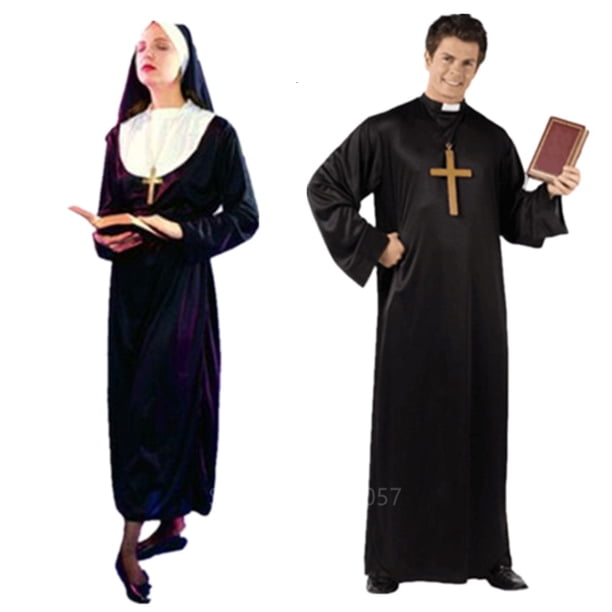Camisa Negra De Manga Corta Para Cosplay De Sacerdote Misionero – Ideal Para Halloween Y Fiestas Temáticas, Talla Única Hombre
