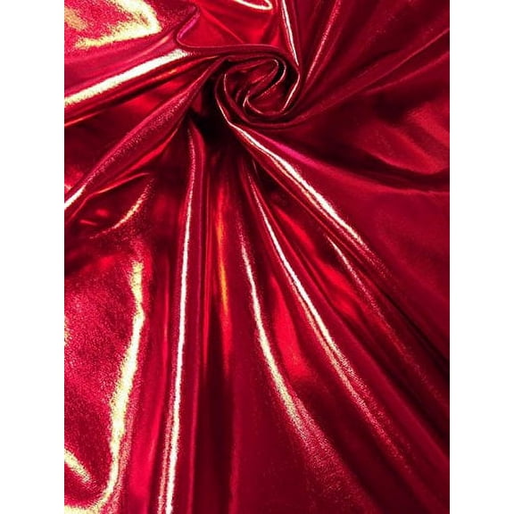 Colorful Shiny All Over Foil on Stretch Lightweight Knit Jersey Polyester Spandex Fabric (Red)