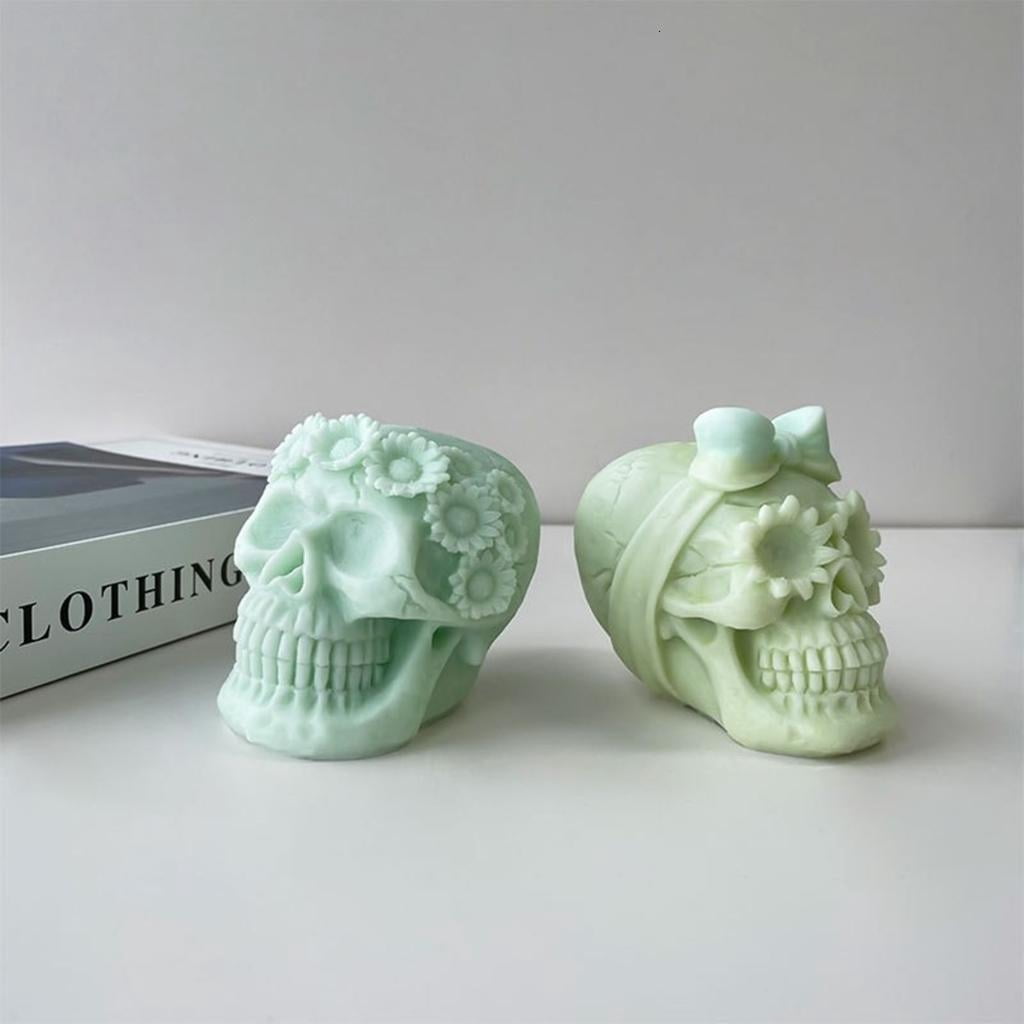 Osdhezcn Skeleton Head Epoxy Resin Mold Halloween Skull Candle Silicone Mold Decoration