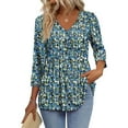 thumbnail image 3 of Ronuti 3/4 Length Sleeve Womens Tops 2025 Blouses for Women Dressy Casual Fashion Clothing V Neck Babydoll Tops Fall Outfits, 3 of 8