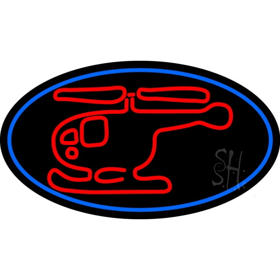 Helicopter Circle LED Neon Sign 20 x 37 - inches, Black Square Cut Acrylic Backing, with Dimmer - Bright and Premium built indoor LED Neon Sign for Defence Force.