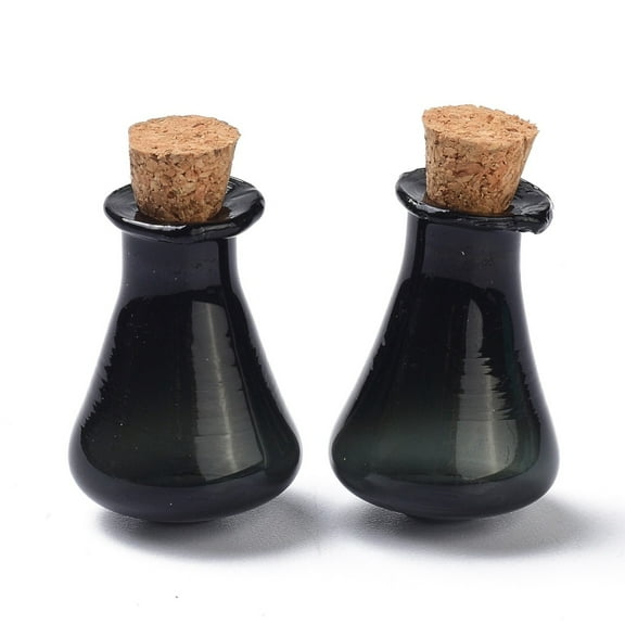 10pcs Glass Cork Bottles Glass Empty Wishing Bottles Vials for Home Decorations Black 1.7x2.7cm