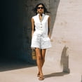 thumbnail image 6 of Women's 2 Piece Outfit Sleeveless Button Down Vest Top and High Waist Shorts Set, Textured Wrinkle Fabric Casual Matching Set, Loose Fit Summer Lounge Wear White M, 6 of 6