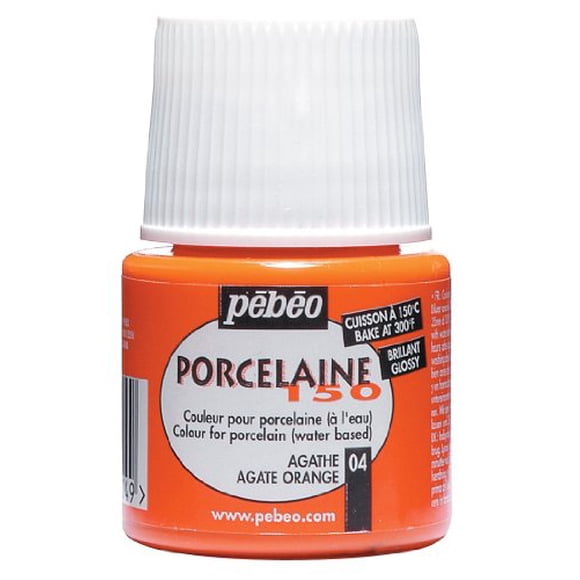 PEBEO Porcelaine 150 Ceramic Paint - Water-Based High-Gloss Color Paints for Porcelain, Premium Art Supplies, Non-Toxic & Heat-Safe, 45 ml Bottle, Agate Orange, 024-004