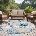 thumbnail image 4 of 6ft Round Rug, Blue Coastal Non-Skid Rubber Backing Large Area Rugs - Living Room Bedroom Home Office, Sea Turtle Octopus Coral Beach Nautical Indoor Floor Mat Carpets Washable Rug, 4 of 9