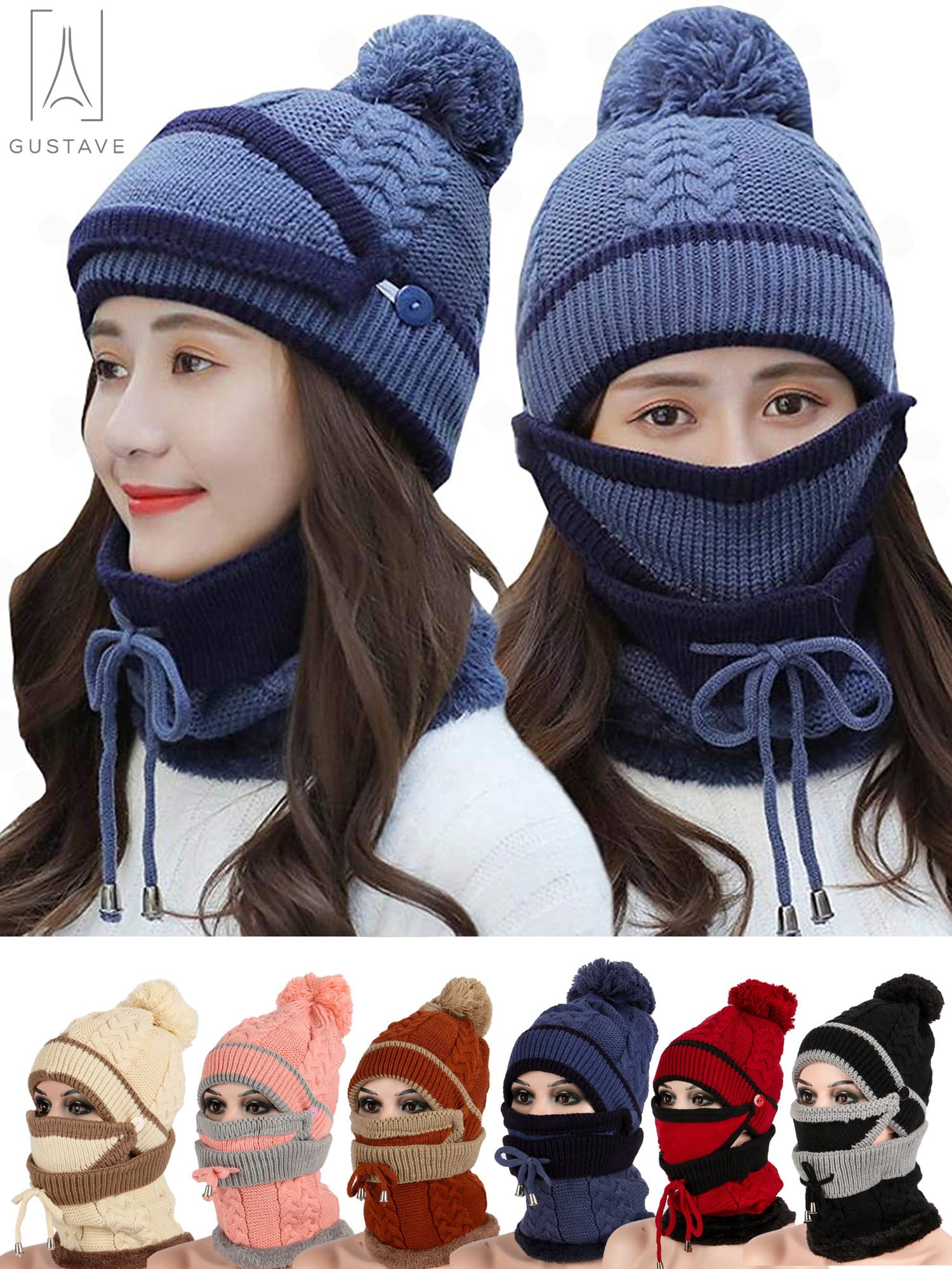 Unisex Thermal Wolly Cap for Women and Men Kungber 2019 Upgrade Winter Beanie Hat Scarf Set Thick Slouchy Knit Hat