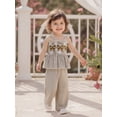 thumbnail image 6 of BemeyourBBs Toddler Baby Girls Football Outfit Cute Infant Baby Girls Summer Clothes Plaid Print Bow Football Embroidery Sleeveless Smocked Camisole Tank Top Elastic Waist Wide Leg Pants Set, 6 of 9