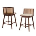 thumbnail image 3 of Christopher Knight Home Set of 2 Wooden Armless Counter Stools with Beige Upholstery, Dark Walnut, 3 of 11