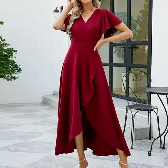 Elegant V Neck Pleated Dress For Women Stylish Evening Gown For Wedding Guests And Formal Events Maternity New Years Eve Outfit Dress for Wedding Guest Gown Tall Long Dress for Juniors Tuxedo Long