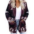 thumbnail image 2 of Chaquetas y abrigos casuales de manga larga sin capucha para mujer, con estampado étnico, cuello en V, manga larga, con capucha, abrigos casuales finos, top de poliéster para mujer, 2 of 6