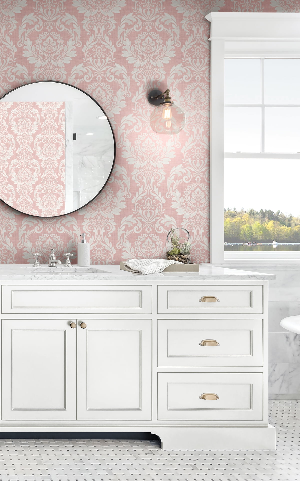 NextWall Light Pink Cora Damask Peel and Stick Wallpaper