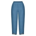 thumbnail image 3 of WIZUTIZ Womens Business Casual Pants Thin Casual Loose Wide Leg Trousers Spandex Elastic High Waist Trousers Solid Asymmetrical Cropped Slacks Pants for Teen Girls Tiktok Trend Items Anniversary Blue, 3 of 4