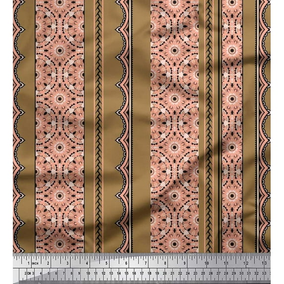 Soimoi Satin Silk Fabric Stripe & Semi Mandala Kaleidoscope Print Fabric by Yard 42 Inch Wide