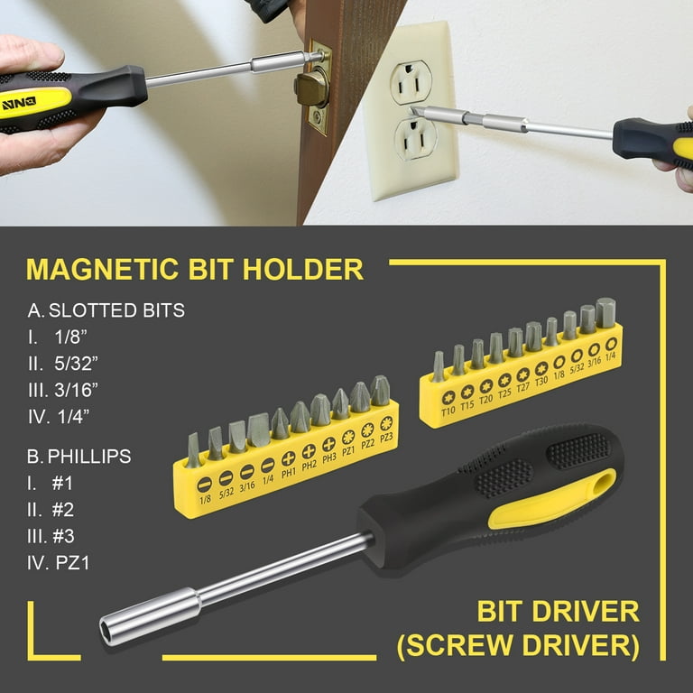 DNA Motoring Tools-00007 Yellow 39 PCS Portable Tool Kit Household Hand  Toolbox General Repair Screwdriver Pliers Hammer Hex Set