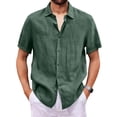 thumbnail image 2 of Men's Linen Shirts Short Sleeve Casual Shirt Oversized Summer Lightweight Button Down Beach Vacation Tops Green 4XL, 2 of 6