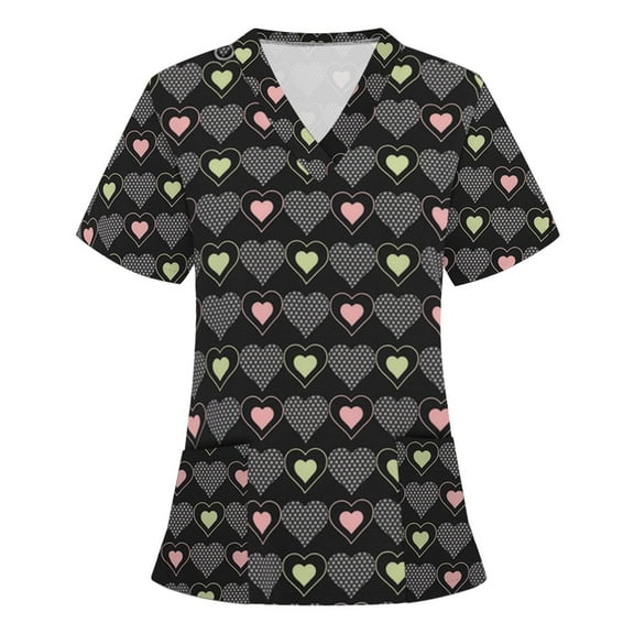 DailyTrove Women's Floral Print V-Neck Short Sleeve Scrub Top - Multi-Color Options, Medical & Casual Daily Outerwear