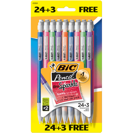Bic Xtra-Sparkle Mechanical Pencil, Medium Point (0.7mm), #2 HB, 24+3 Bonus