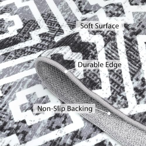 Washable Area Rug Modern Geometric Trellis Entryway Rug Area Rug Stain Resistant Non-Slip Distressed Accent Rug for Indoor Front Entrance Kitchen Bathroom