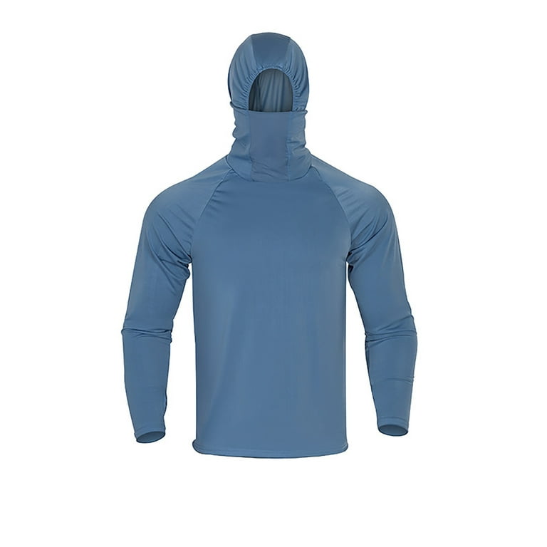 Outfmvch Hoodies for Men Summer Face Mask Sunscreen Fishing Thumb Hole Hoodie Quick Dry Womens Tops Mens Sweaters Light Blue, Men's, Size: Large