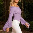thumbnail image 6 of Women off Shoulder Lace Blouse, Convertible Square Neck Bell Long Sleeve Slim Top, Casual Elegant Shirt for Summer Autumn Dating Daily Outfits Purple XXL(XXL), 6 of 7
