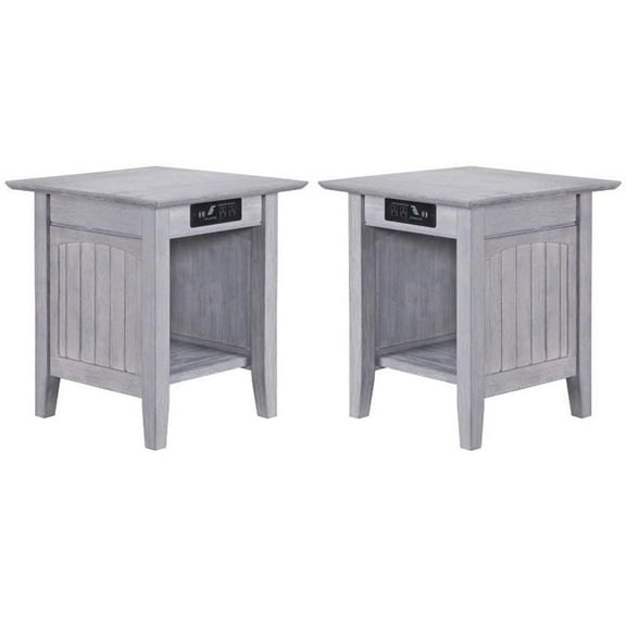 Home Square End Table with Charger in Driftwood Gray - Set of 2