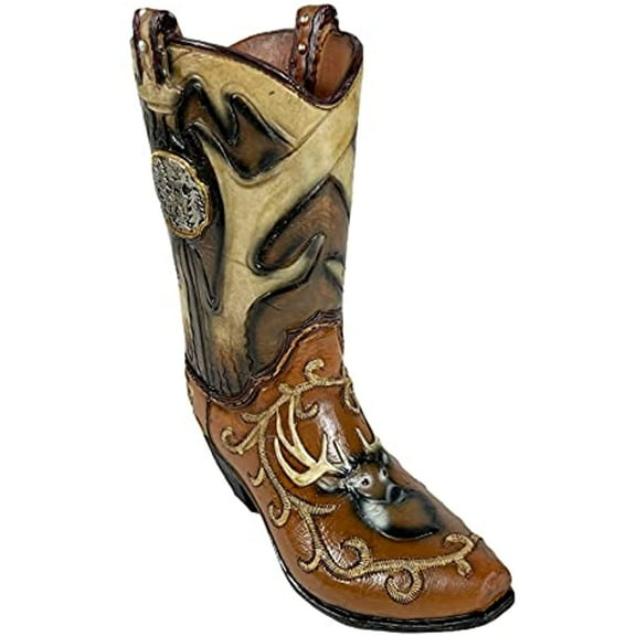 Urbalabs Western Cowboy Boot Flower Vase Deer Buck Horns Decorative Hunting Cowboy Boots Home Office Rustic Decor Country Living Wedding Centerpiece Hand Painted