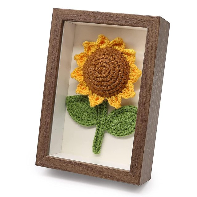 Marco de fotos de ramos de ganchillo, girasol de hilo de ganchillo, hilos tejidos a mano para hacer marco de fotos de girasol, hogar y oficina para decoración de pared, escritorio Dec
