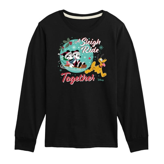 Disney - Mickey, Minnie, & Pluto Sleigh Ride Together Christmas - Toddler & Youth Long Sleeve Graphic T-Shirt