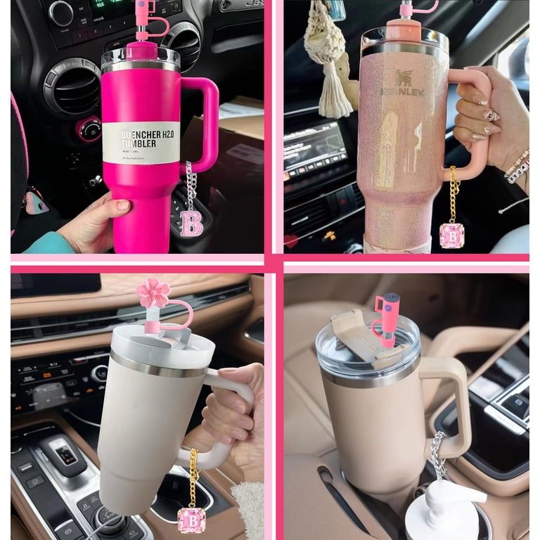 Straw Cover for Stanley Cup Accessories - Unique Crystal Letter Charms for Stanley Cups, Cute Cup & Flower Silicone Straws Topper Covers for 30 & 40