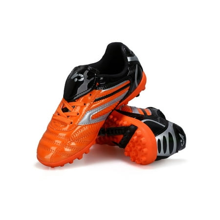 

Wazshop Womens Football Shoes Lace Up Soccer Cleats Ground Training Shoe Breathable Spike Trainers Kids Athletic Sneakers Color Block Slip Resistant Orange Short Spike 11