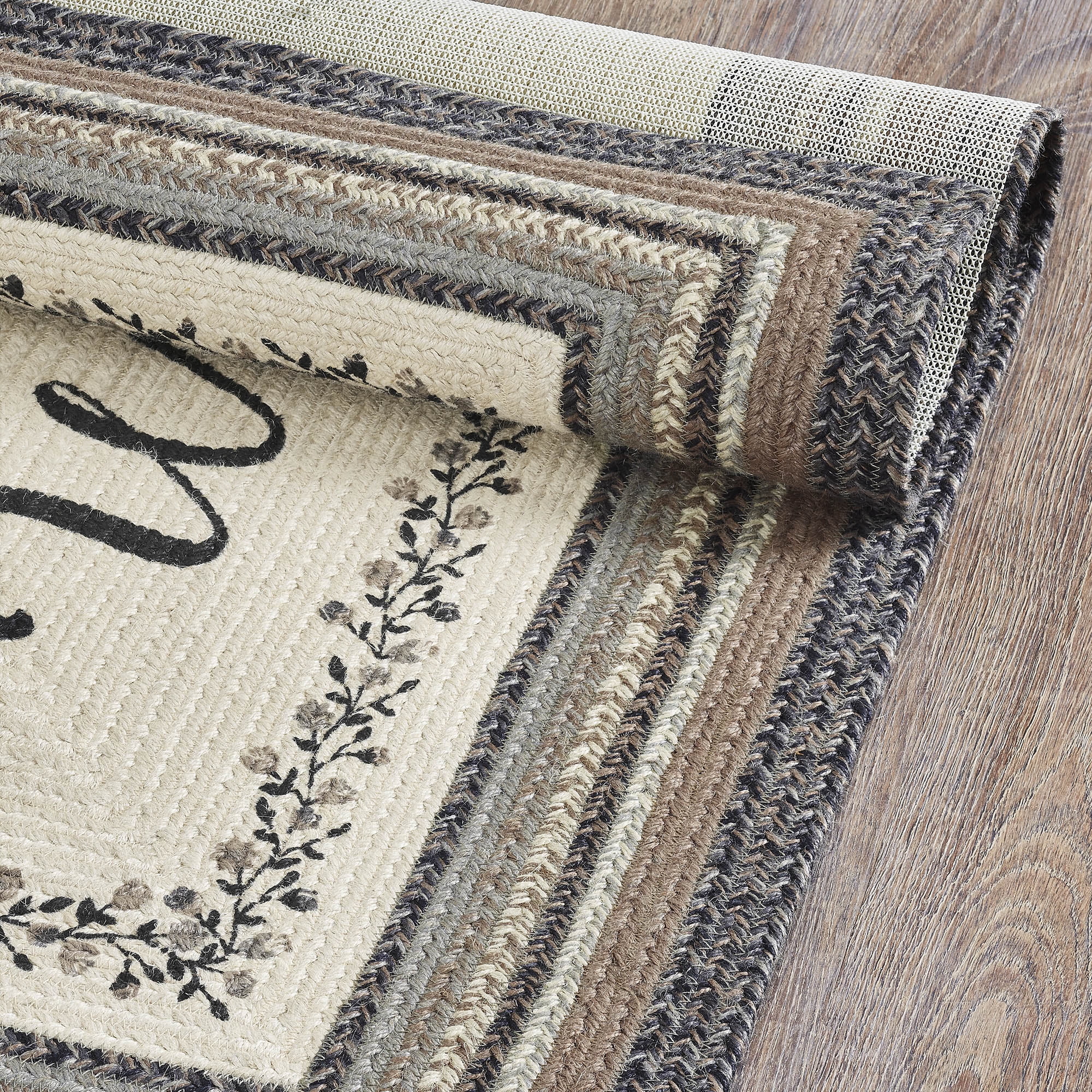 VHC Brands Floral Vine Jute Rug Rect Welcome w/Pad 20x30