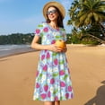 thumbnail image 4 of Picia Strawberry And Flowers Pattern Women's Short Sleeve Summer Dress Pleated Loose Swing Knee Length Short Sleeve Swing Dresses, 4 of 6