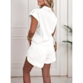 thumbnail image 6 of Women Summer Two Piece Outfits Short Sleeve Button Shirt Shorts Cute Sets Vacation Daily Wear White L, 6 of 7