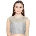 thumbnail image 1 of eloria Women's Gottapati Design Art Silk Sari Top Summer Casual Boat Neck Blouse Color : Light Grey, Size : 34, 1 of 6