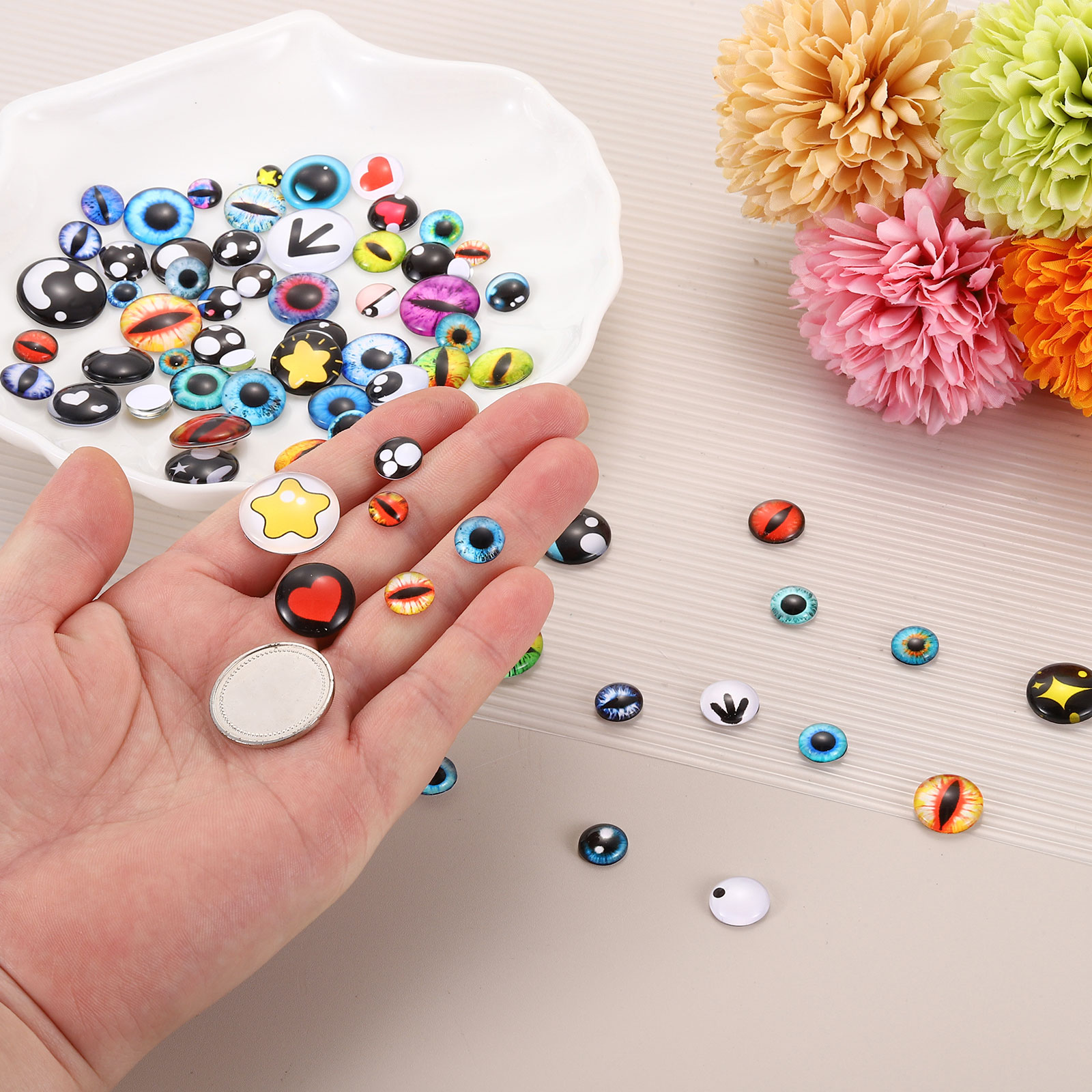 Uxcell 100 Pcs Glass Safety Eyes, 18mm Cabochon Crochet Safety Kawaii Doll Craft Eye for Clay Crochet Animals Handicrafts DIY Jewelry Projects, Blue/Black/White/Yellow/Red (217#)