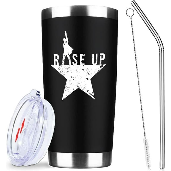 Rise Up Hamilton 20 Oz Insulated Tumblers with Lid & Straw | Independence Day Stainless Steel Travel Coffee Wine Tumbler Mug | Novelty Birthday Valentine''s Day Gifts for Her Women (Black)