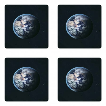 

Galaxy Coaster Set of 4 Planet Earth Outer Space Scenery of Globe Orbit Discovery Universe Artwork Print Square Hardboard Gloss Coasters Standard Size Dark Blue Grey by Ambesonne