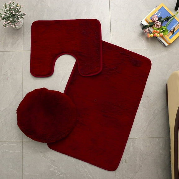 Nvzi Bathroom Mats, Contoured Floor Mats and Bathroom Covers with Rubber Backing 3-Piece Set Solid (Burgundy)