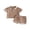 Coffee, variant on BemeyourBBs 2Pcs Toddler Baby Boy Summer Outfits Infant Baby Boys Summer Clothes Short Sleeve Lapel Collar Solid Color Jacquard Shirt Tops and Elastic Waist Shorts Set