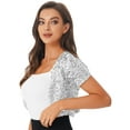 thumbnail image 4 of YIZYIF Womens Short Sleeve Cardigan Allover Shiny Sequins Cropped Shawl Shrug Club Cocktail Party Coat Silver One Size, 4 of 7