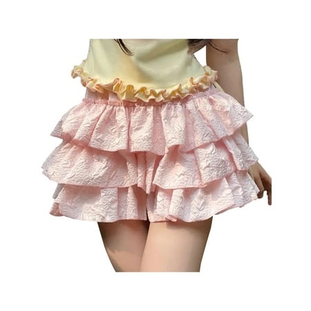 Juaugusep Women s Fashion Kawaii Bloomers 3D Wrinkled Layered Ruffle Shorts Lace Underskirt