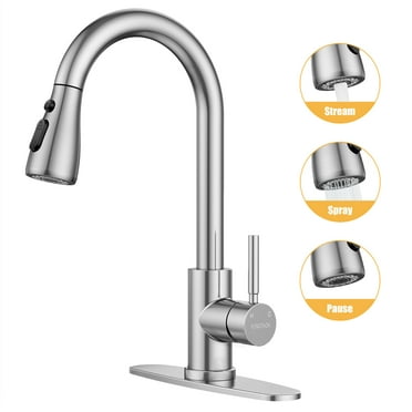KINGTACK Kitchen Faucets with Pull Down Sprayer, High Arc Single Handle Classic Stainless Steel Sink Faucet 1 or 3 Hole, Suitable for Farmhouse Camper Laundry Rv Bar, Brushed Nickel