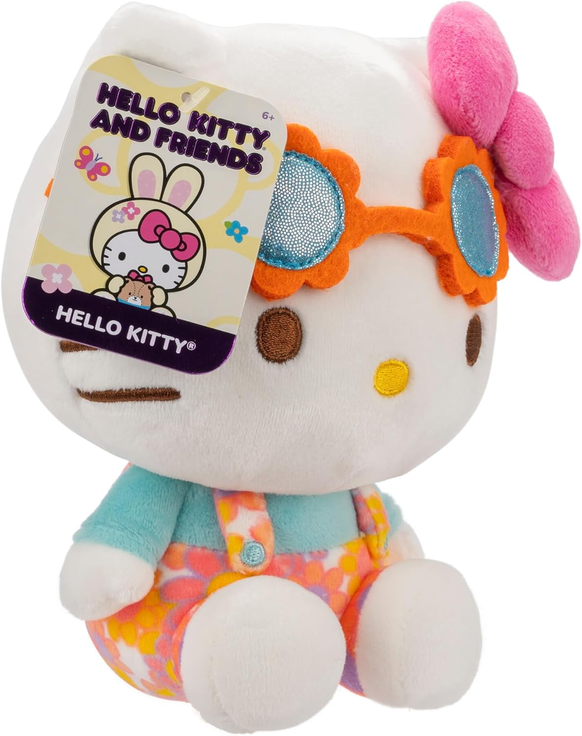 Hello Kitty and Friends 8" Flower Plush w Flower Overalls & Sunglasses - Officially Licensed Sanrio -Soft Doll Plushie Stuffed Toy - Gift for Kids, Girls, Boys